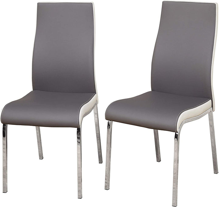 Dining Chairs (Set 2) Grey White Modern Contemporary Leather Chrome Finish - Diamond Home USA