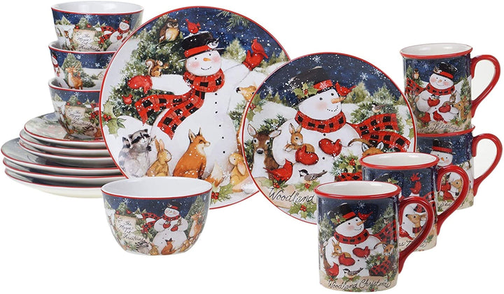 Magic Christmas Snowman 16 Piece Dinnerware Set Service 4