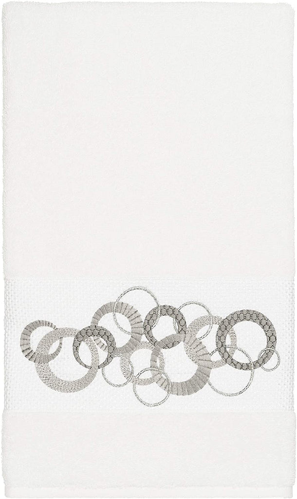 Turkish Cotton Circles Embroidered White Bath Towel Terry Cloth
