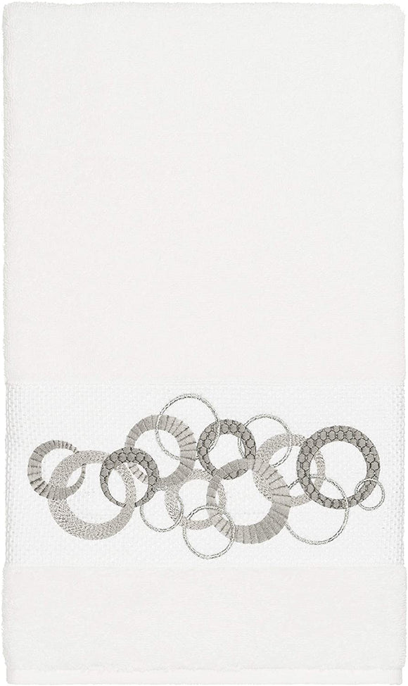 Turkish Cotton Circles Embroidered White Bath Towel Terry Cloth