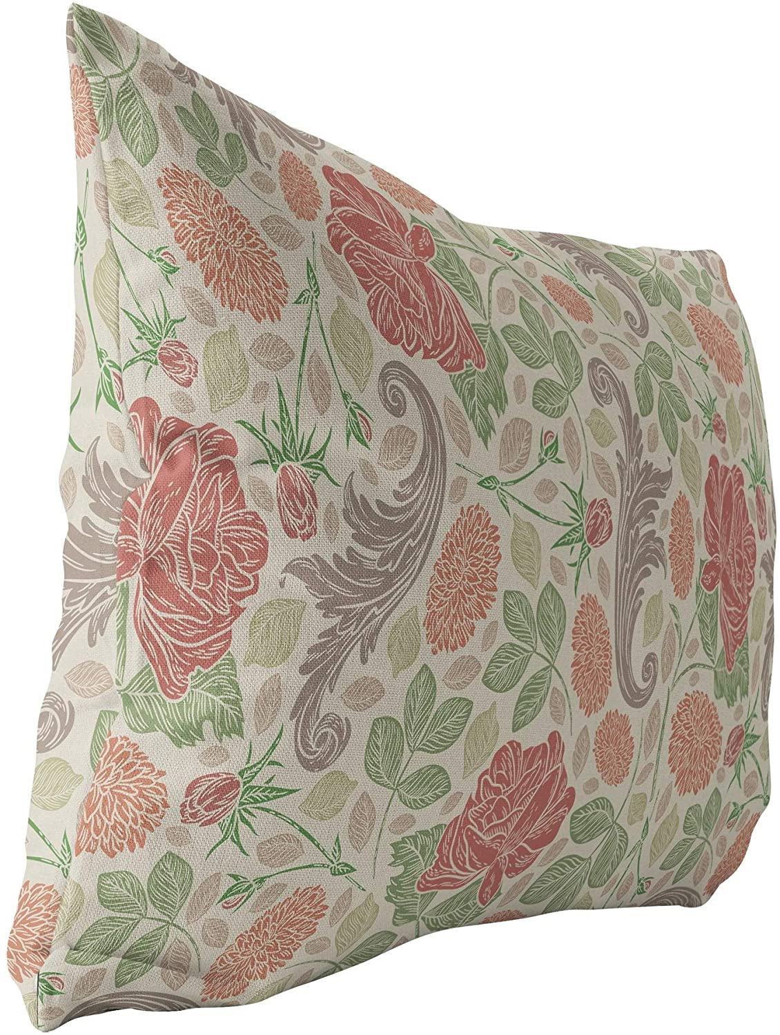 Ivory Indoor|Outdoor Lumbar Pillow 20x14 Tan Floral Modern Contemporary Polyester Removable Cover