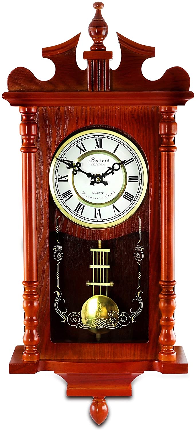 Decorative Wall Clock Pendulum Chime Red Rectangular Wood