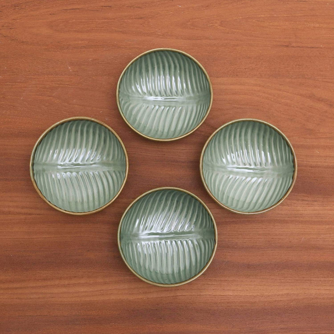 Handmade Banana Vibes Ceramic Dessert Bowls Set 4 (Indonesia) Green Fruit Modern Contemporary Round Piece