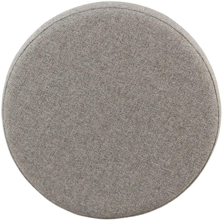 Light Gray Tweed Round Storage Ottoman Grey Solid Mid Century Modern Fabric