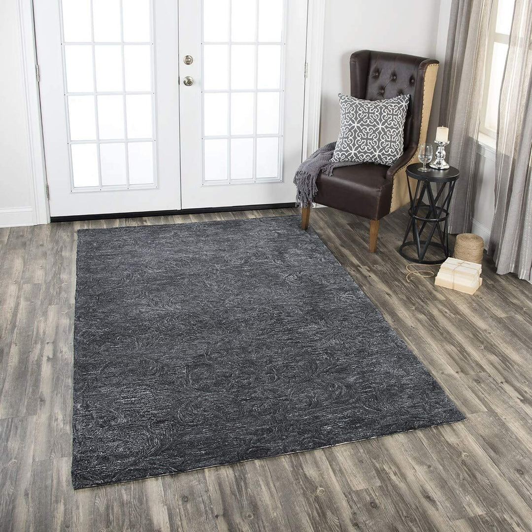 Fifth Dk Grey Damask 10' X 13' Rug X Medallion Transitional Rectangle Wool Contains Latex Handmade