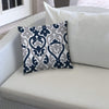 MISC Vintage Jumbo Indoor/Outdoor Zippered Pillow Cover Blue Damask Bohemian Eclectic Polyester Closure