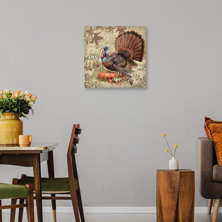 Fall Fowl Turkey Canvas Art Farmhouse Wood - Diamond Home USA