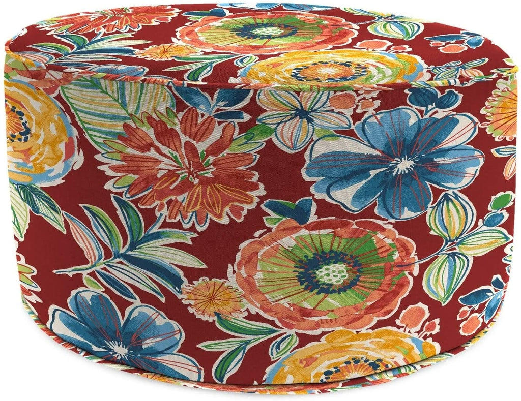 24" Round Pouf Berry 24x24x13 5 Color Floral Modern Contemporary Polyester Uv Resistant Zippered Closure