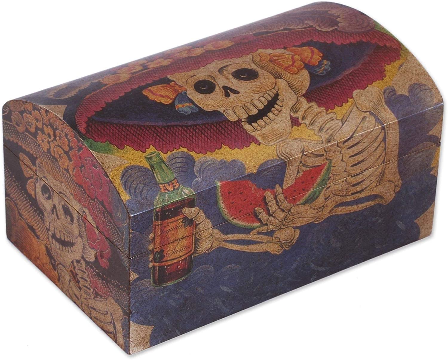 Handmade Pinewood 'Catrina My Love' Chest (Mexico) 8 75" X 5" Color Red Traditional Iron