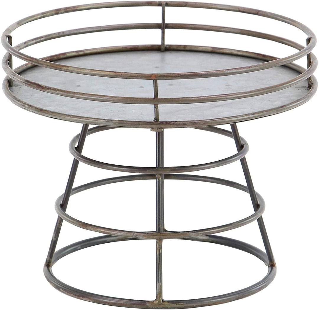 MISC Industrial Iron Round Silver Tray Stand Farmhouse Antique