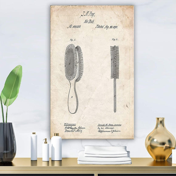 Parchment Vintage Hair Brush Poster' Canvas Wall Art Color Traditional Rectangle