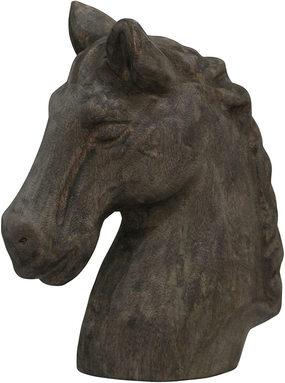 Native Horse Carved Natural Wood Bust Table Top Sculpture Black Grey