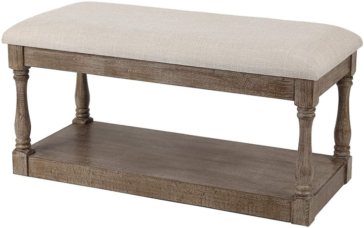 Upholstered Beige Linen Entryway Bedroom Bench Solid Modern Contemporary Weathered Storage - Diamond Home USA