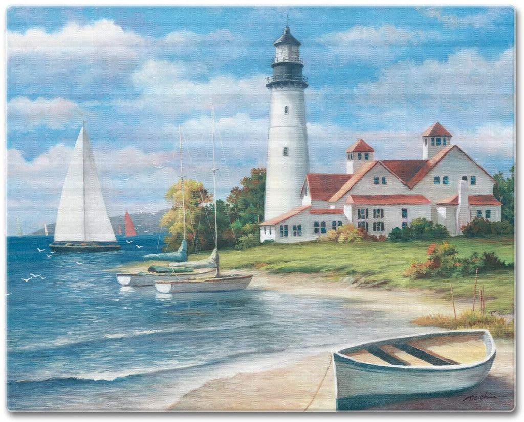 Unknown1 Counter Art Glass Cutting Board/Saver 12"x15" Lighthouse Mural Color Rectangle