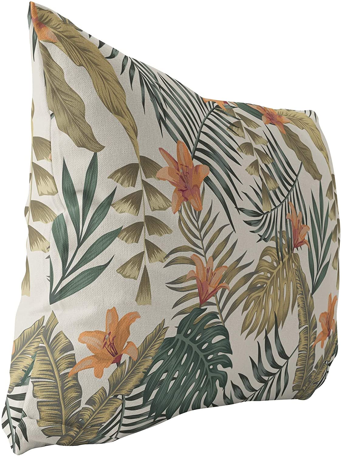 MISC Tropical Leaves Flowers Indoor|Outdoor Lumbar Pillow 20x14 Green Floral Tropical Polyester Removable Cover