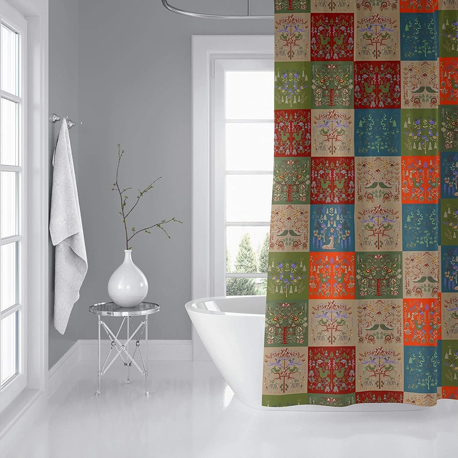 MISC Scandinavian Patchwork Tuscan Tones Shower Curtain by 71x74 Orange Patchwork Scandinavian Polyester