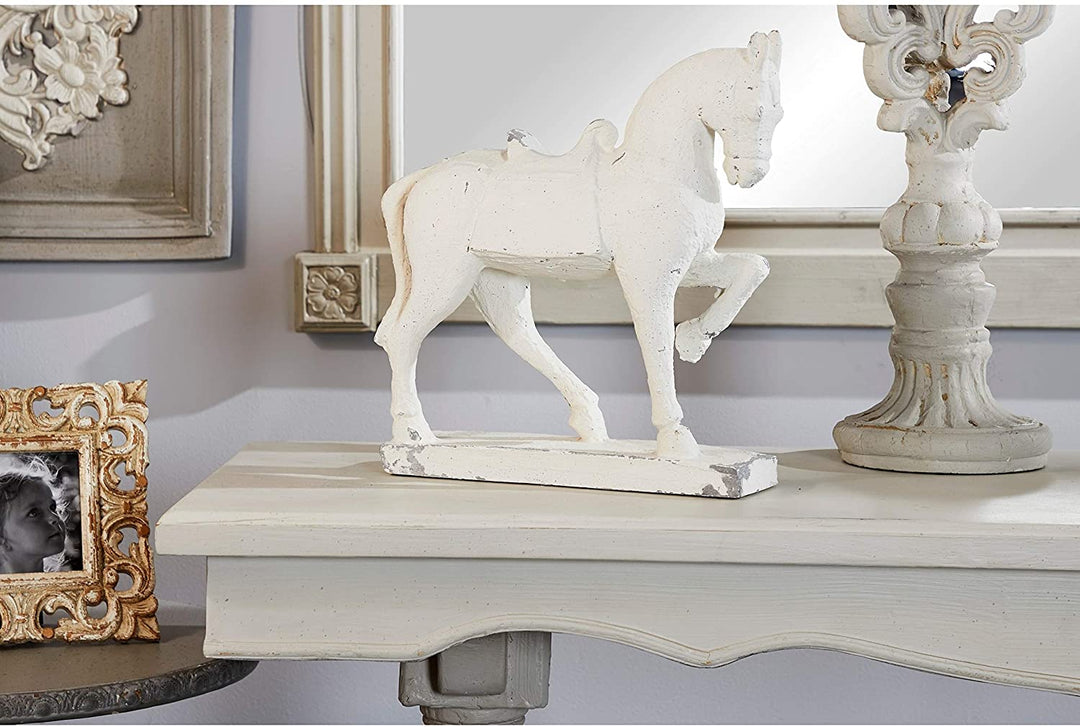 Distressed Horse Sculpture Shelf Decor 13" X 14" White