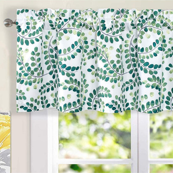MISC Floral Scroll Valance 2 Layers Window Curtain 50'' Width X 18'' Length Green Farmhouse 100% Polyester Energy Efficient