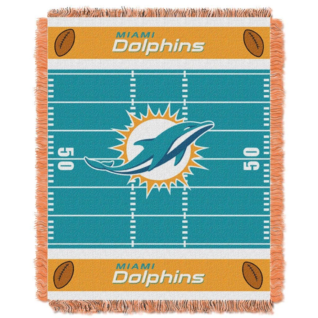 36"x46" NFL Dolphins Baby Throw Sports Football Blanket Team Logo Printed Football Field Plush Cozy Throw Blanket Kids Super Soft Warm Bedding Fringed