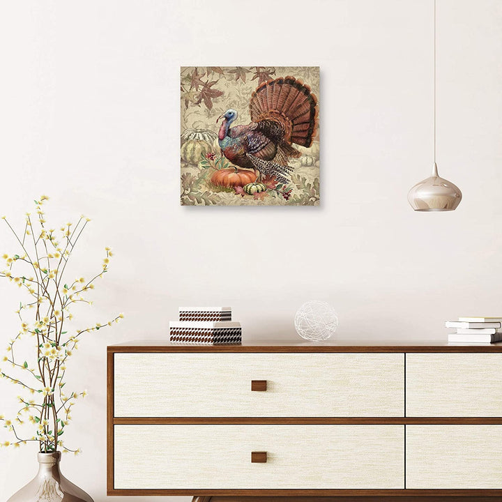 Fall Fowl Turkey Canvas Art Farmhouse Wood - Diamond Home USA