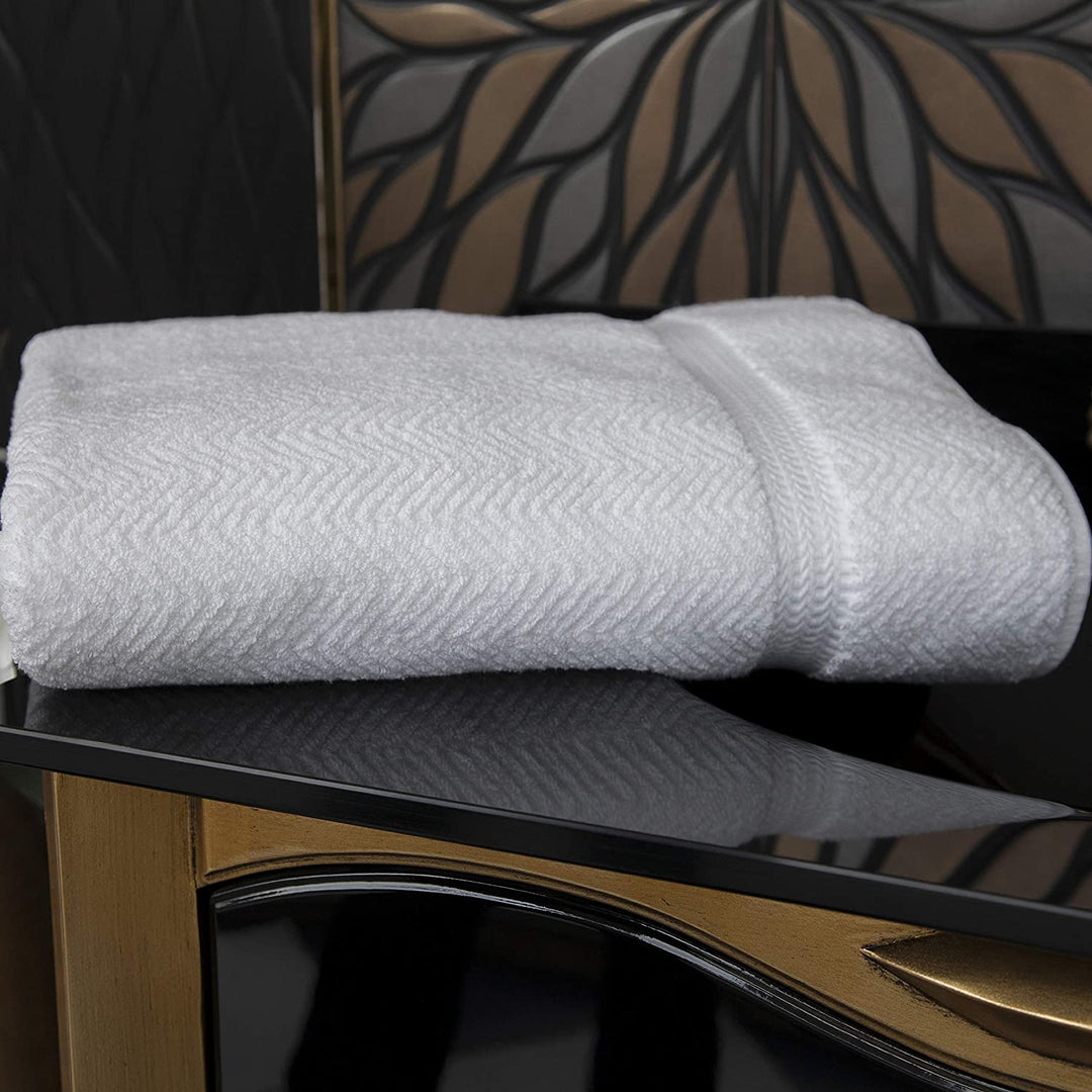 Plush Herringbone Weave Hotel Spa Turkish Cotton White