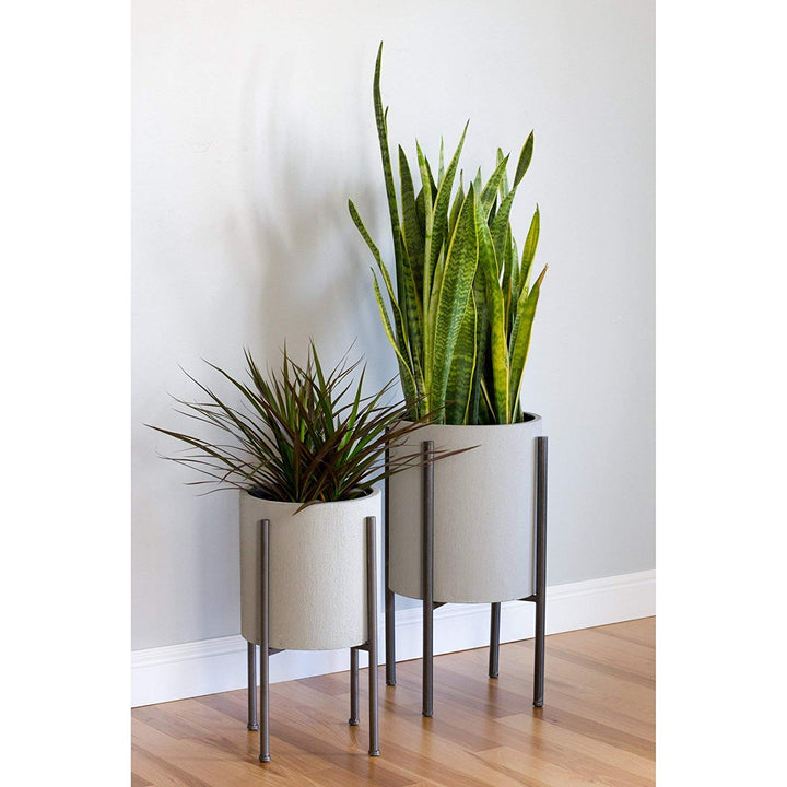 Mid Century Plant and Set 2 Grey Planter Boxes Planting