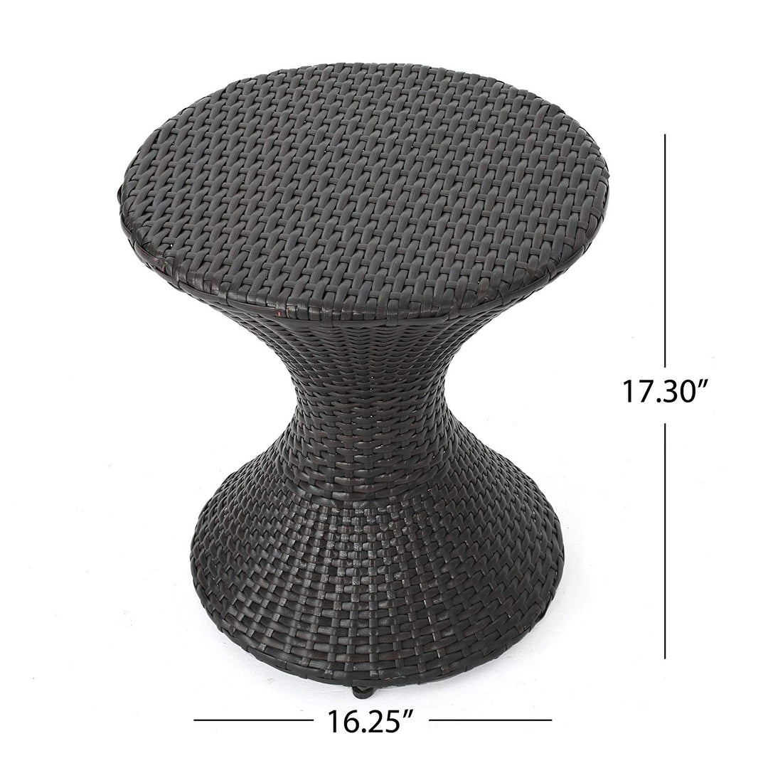 Modern Brown Wicker Hourglass Table End Poolside Patio Outdoor Drink Holder Round