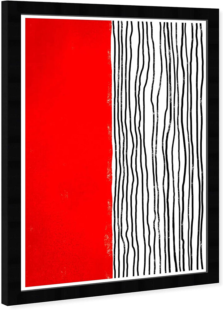 Red Lines' Abstract Wall Art Framed Shapes Red White Mid Century Modern Transitional Rectangle - Diamond Home USA