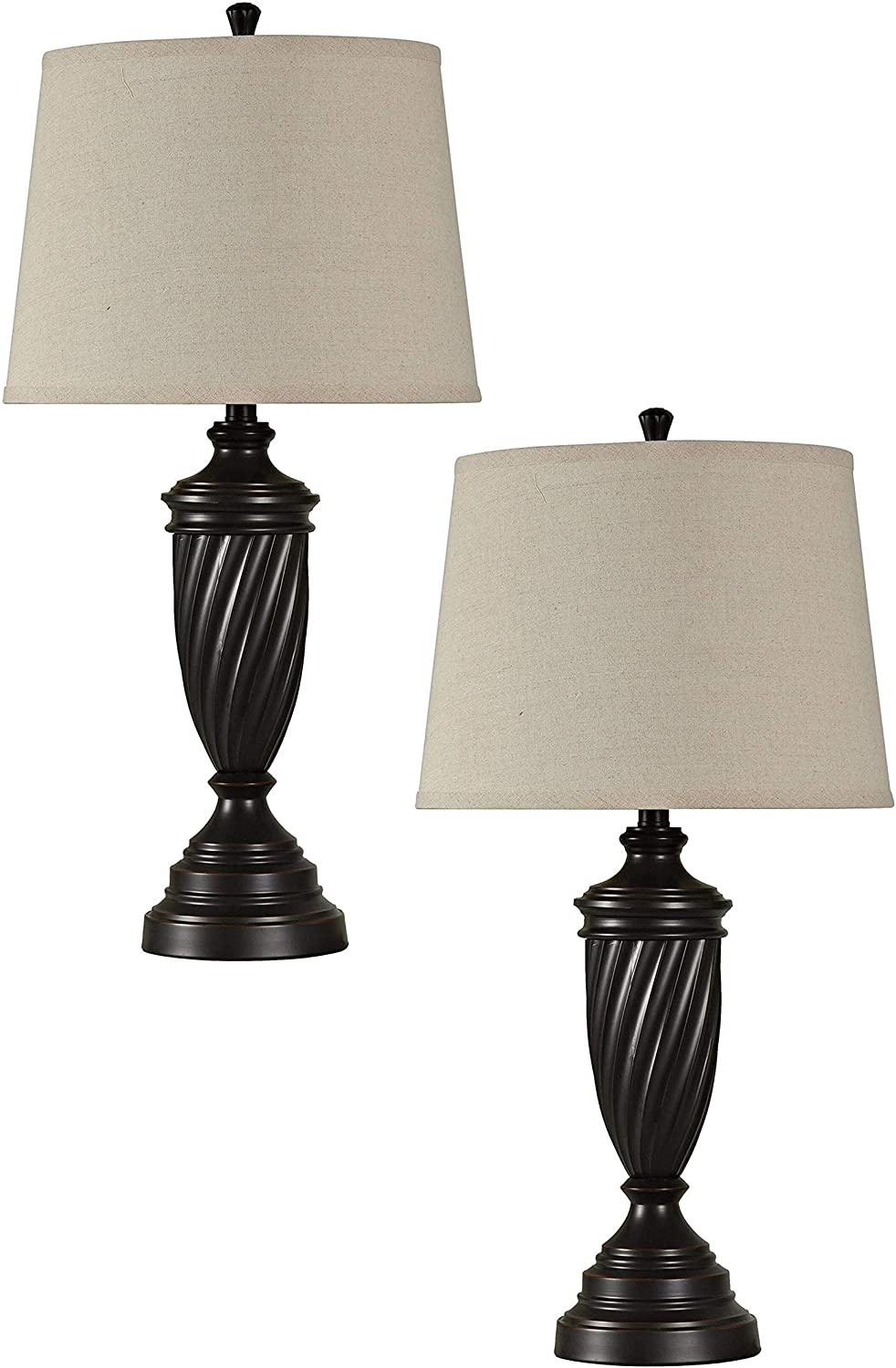 Oiled Bronze Wood Table Lamp Cream Hardback Fabric Shade