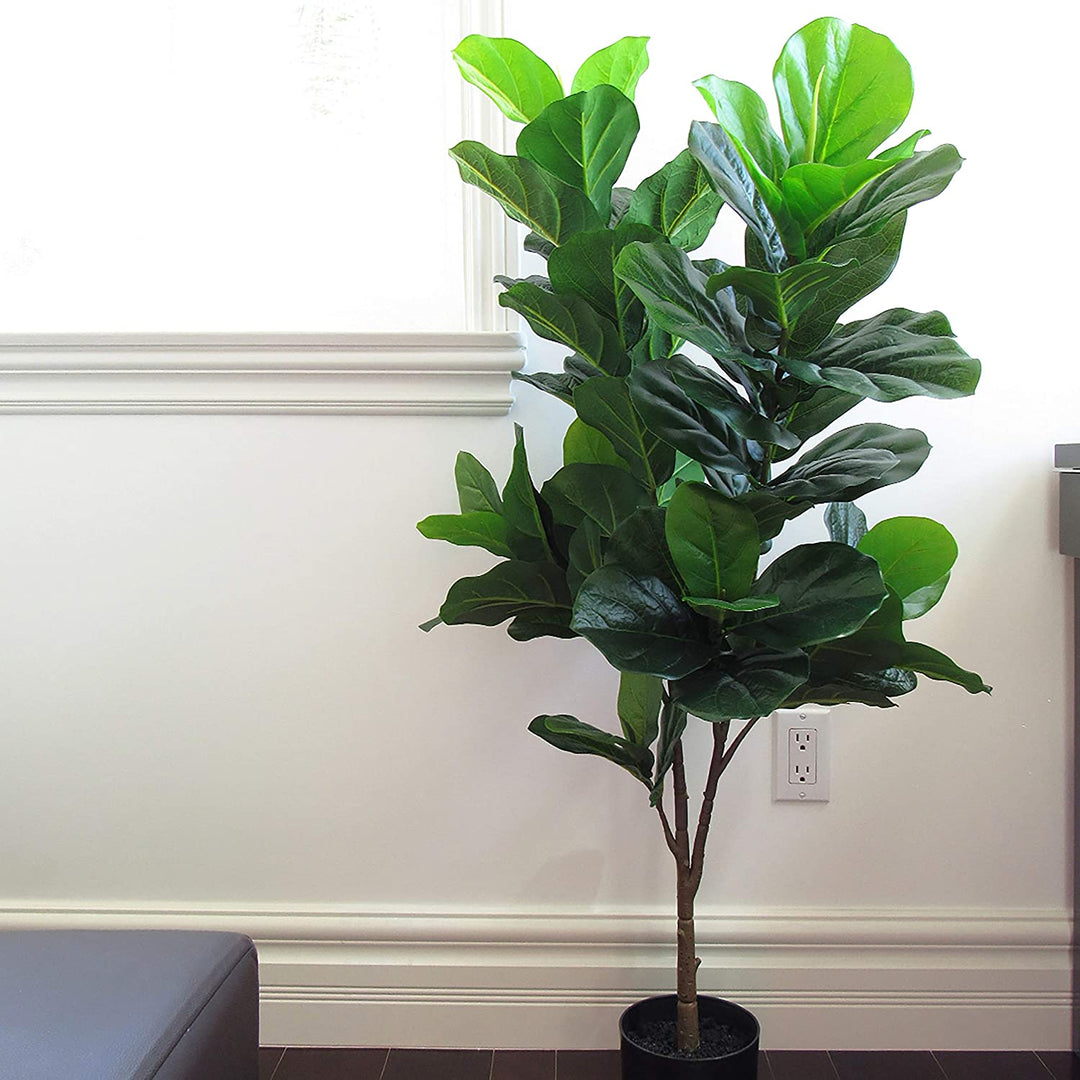 4ft Leaf Fig Tree Pot 46" H X 24" W 15" Dp Green - Diamond Home USA