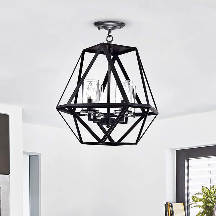 4 Light Geometric Chandelier Black Traditional Metal