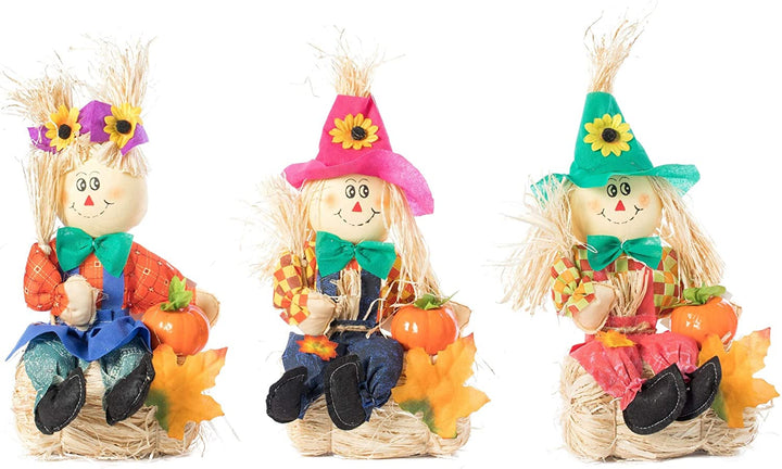 Set 3 Garden Scarecrows Sitting Hay