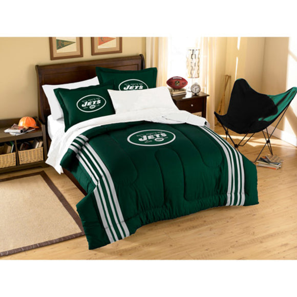 NFL Jets Applique Comforter Twin Set Football Themed Bedding Sports Patterned Team Logo Fan Merchandise Athletic Team Spirit Fan White Green Polyester
