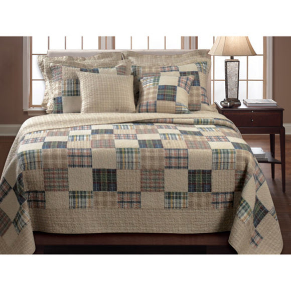 Patchwork Plaid Square Bordered Quilt Block Geometric Pieced Checkered Pattern Adult Bedding Master Bedroom Neutral