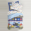 Boys Blue Green Factory Trucks Comforter Twin Set Yellow Red Road Work Pattern Cement Dump Trucks Police Car Scooters Airplanes Road Signs Zeppelin Design Kids Bedding Cozy Teen Themed Cotton - Diamond Home USA