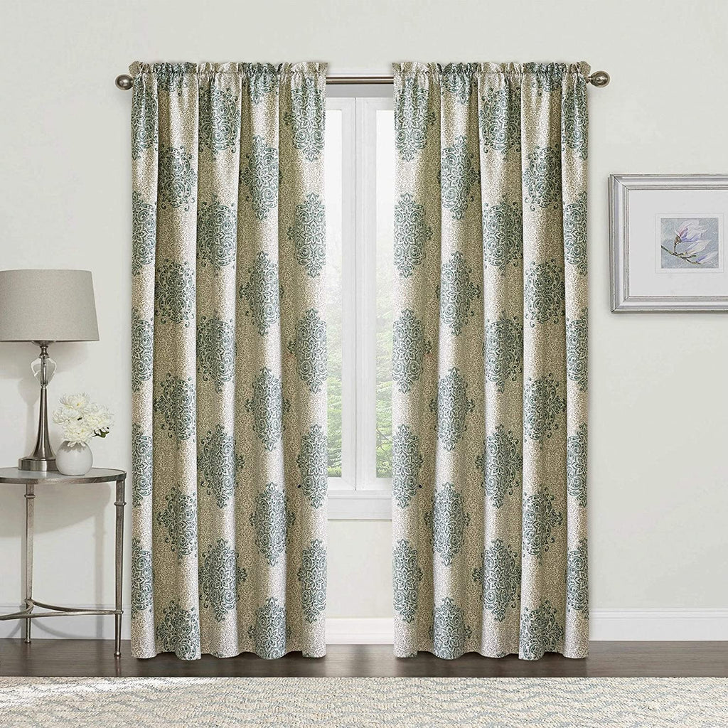 Printed 2 Piece Curtain Set 60" X 84" Blue Geometric Graphic Ikat Casual Modern Contemporary Traditional Polyester