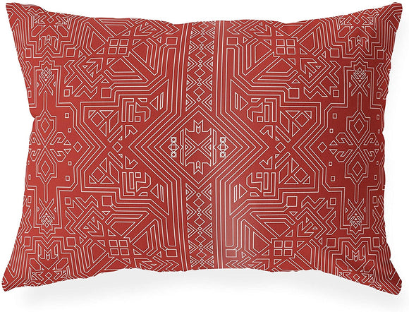 MISC Terracotta Indoor|Outdoor Lumbar Pillow by Designs 20x14 Orange Geometric Southwestern Polyester Removable Cover