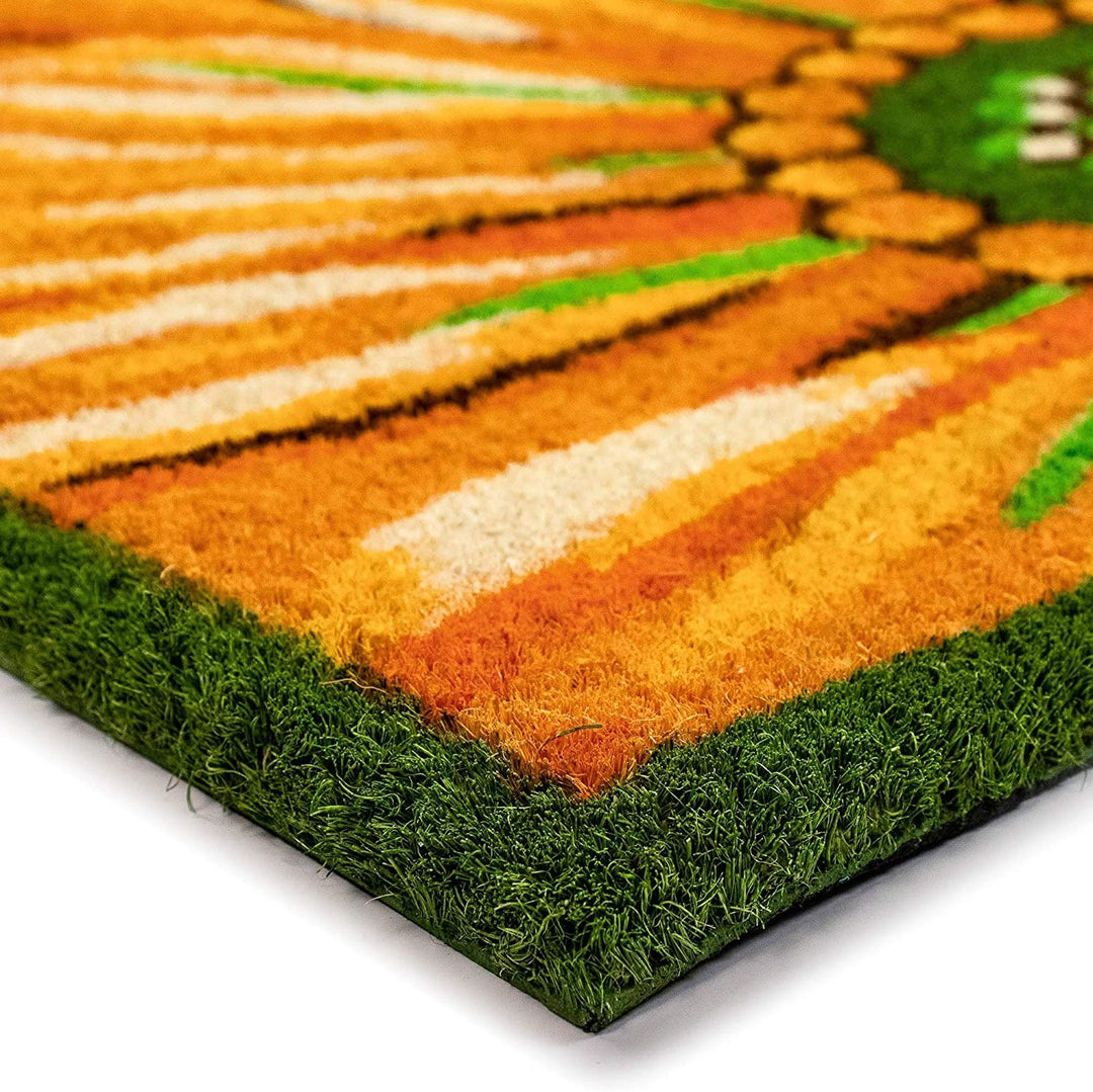 Summer Flower Coir Welcome Door Mat (1'6" X 2'6") Yellow Casual Novelty Patterned Rectangle