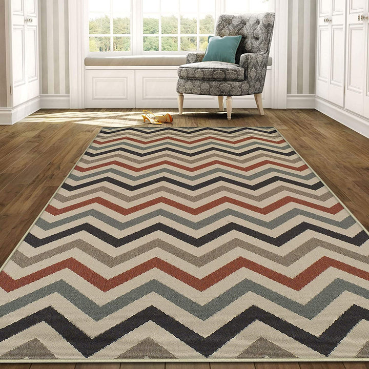 Designer Chevron Indoor/Outdoor Area Rug Collection (5' X