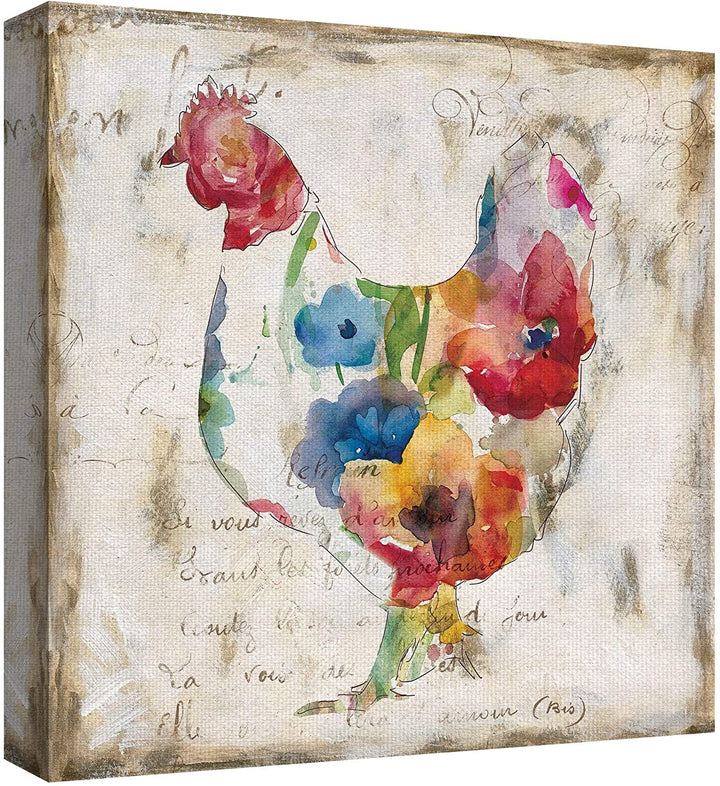 Flowered Hen Rooster Robinson Canvas Art Painting Set 24x24x2 Farmhouse Square