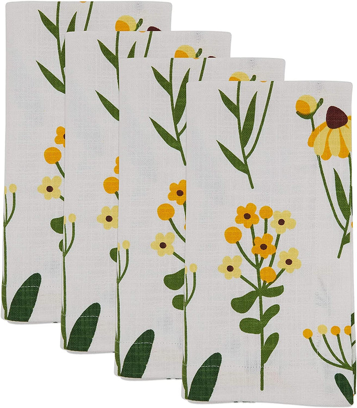 MISC Cotton Table Napkins Daisy Floral Design (Set 4) 20" X Yellow Square