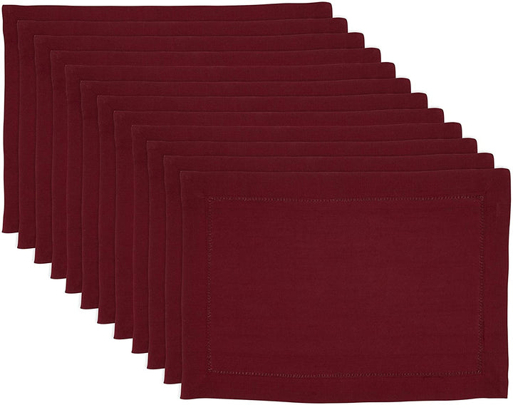 MISC Classic Hemstitch Border Placemat (Set 12) Red Oblong Polyester