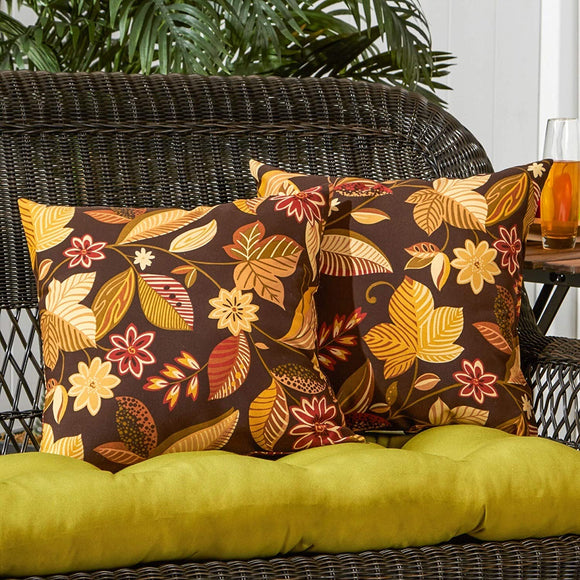Woodsy Floral Outdoor 17 inch Accent Pillow (Set 2) Brown Red Yellow Traditional Transitional Polyester Fade Resistant Uv Water