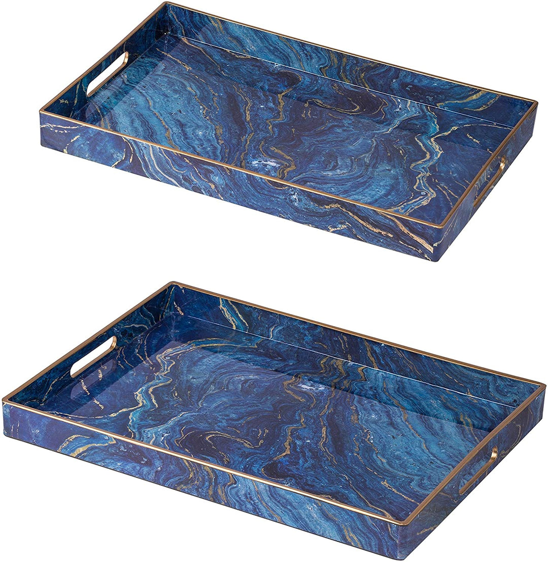 Set Two Modern Chic Blue Rectangular Trays L 19x14 S 18x12