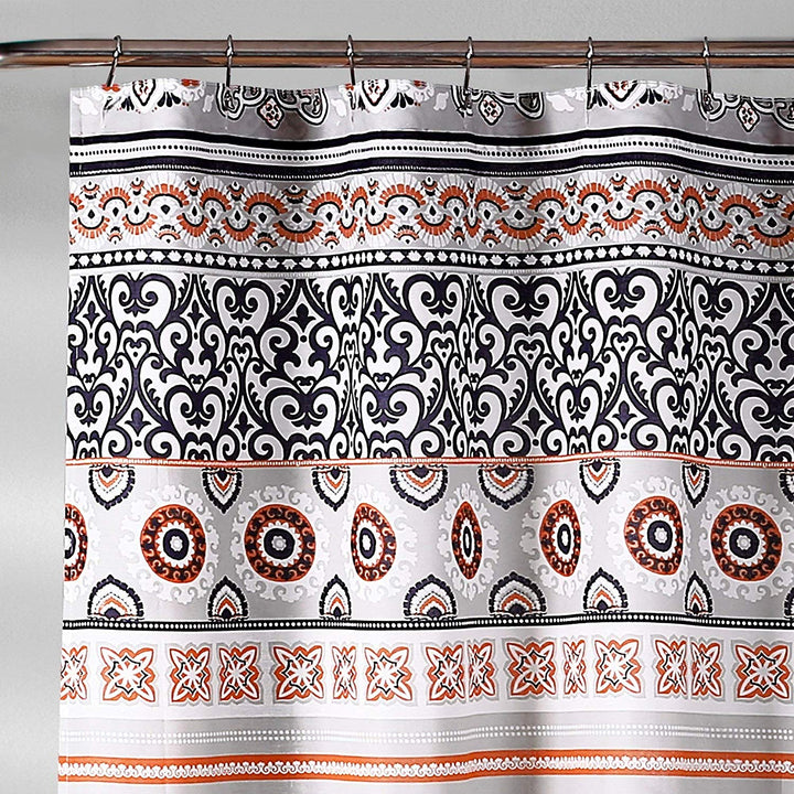 Bohemian Striped Shower Curtain Grey Orange Medallion Stripe Boho Design Fabric Bathtub Curtains White Black Patterns Cloth Shower Drape Master Guest