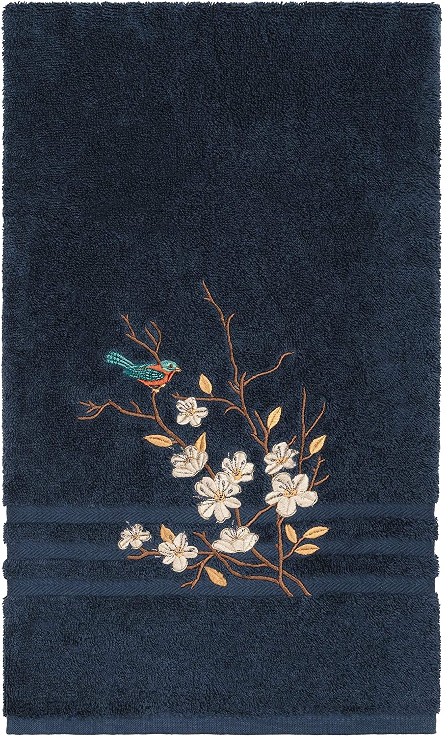 Turkish Cotton Blue Bird Embroidered Midnight Bath Towel