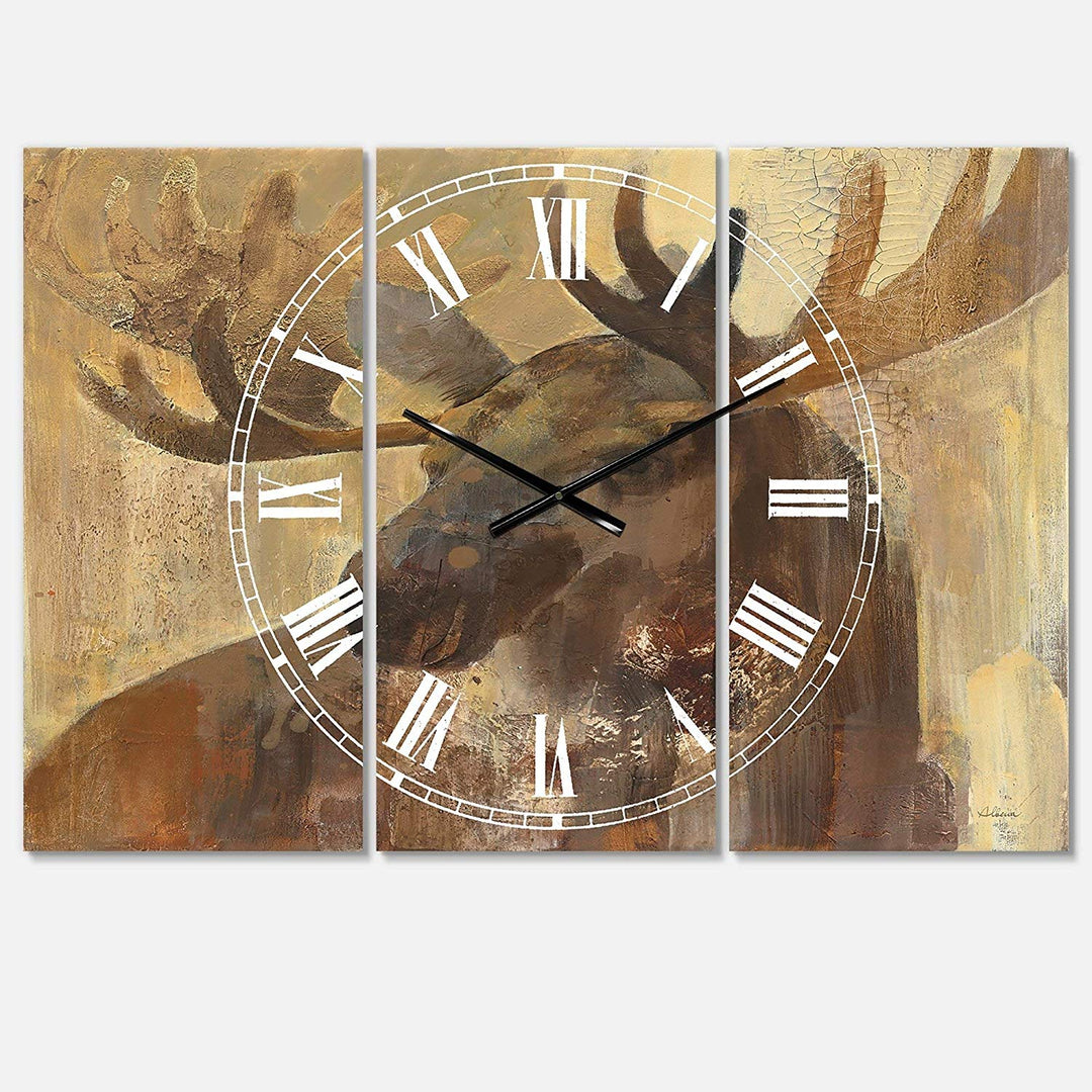 Brown White Moose Wall Clock Rustic Theme Farmhouse Moosed Mooses Bedroom Living Room Animal Wild Life Wood 36 0 X 28 0