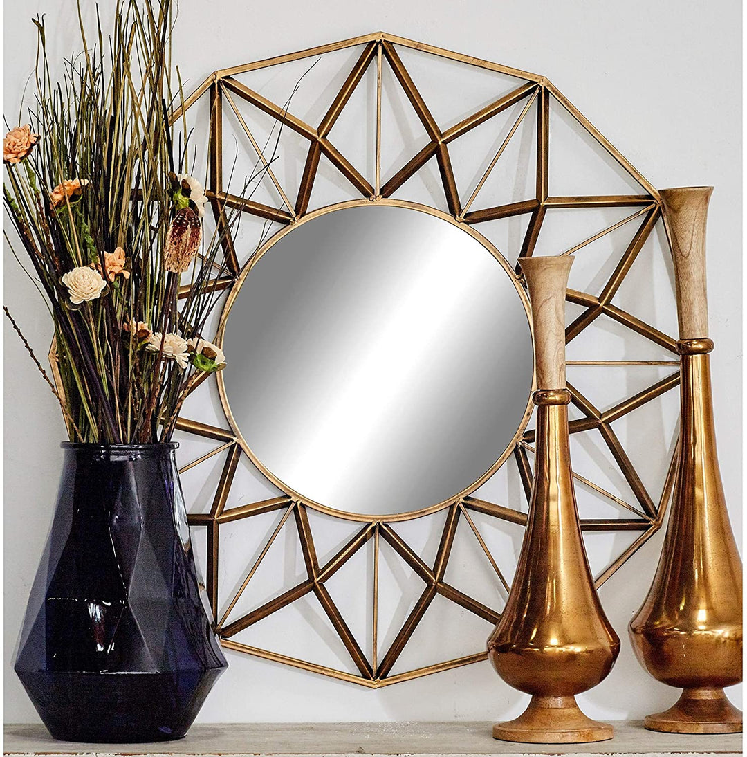 Round Geometric Wall Mirror Gold Modern