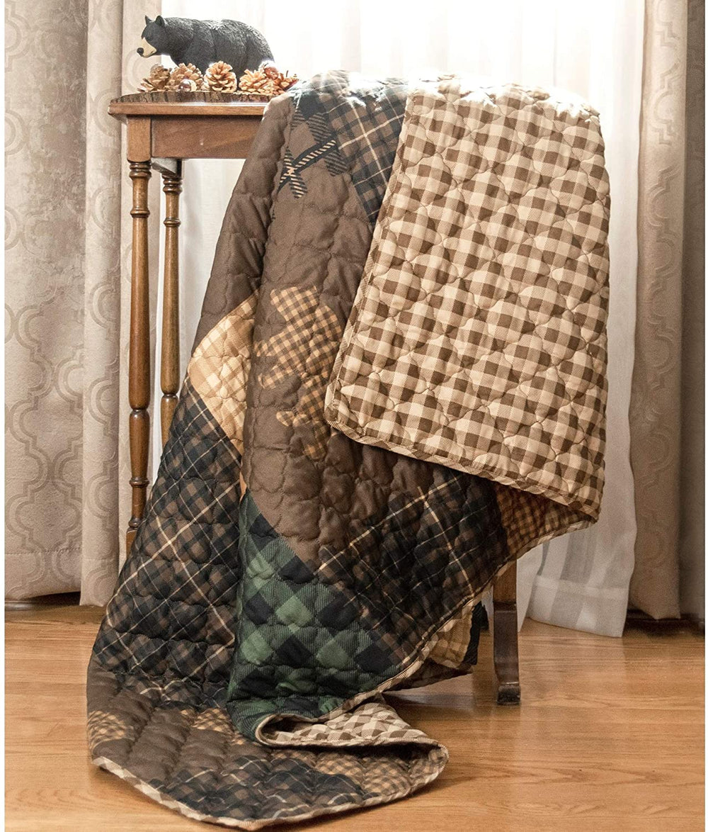 MISC Your LifeDesign/Look Brown Bear Cabin Throw Black Patchwork Plaid Lodge Rustic Microfiber