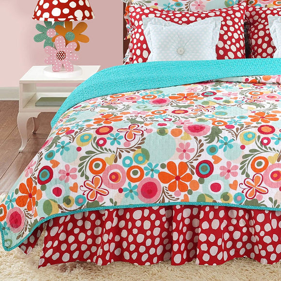 Floral Twin Quilt Color Modern Contemporary 1 Piece